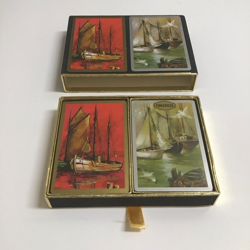 Congress Mid Century Playing Cards 2 Deck SET Sailing Ships 1 SEALED Vintage EUC - Picture 7 of 13